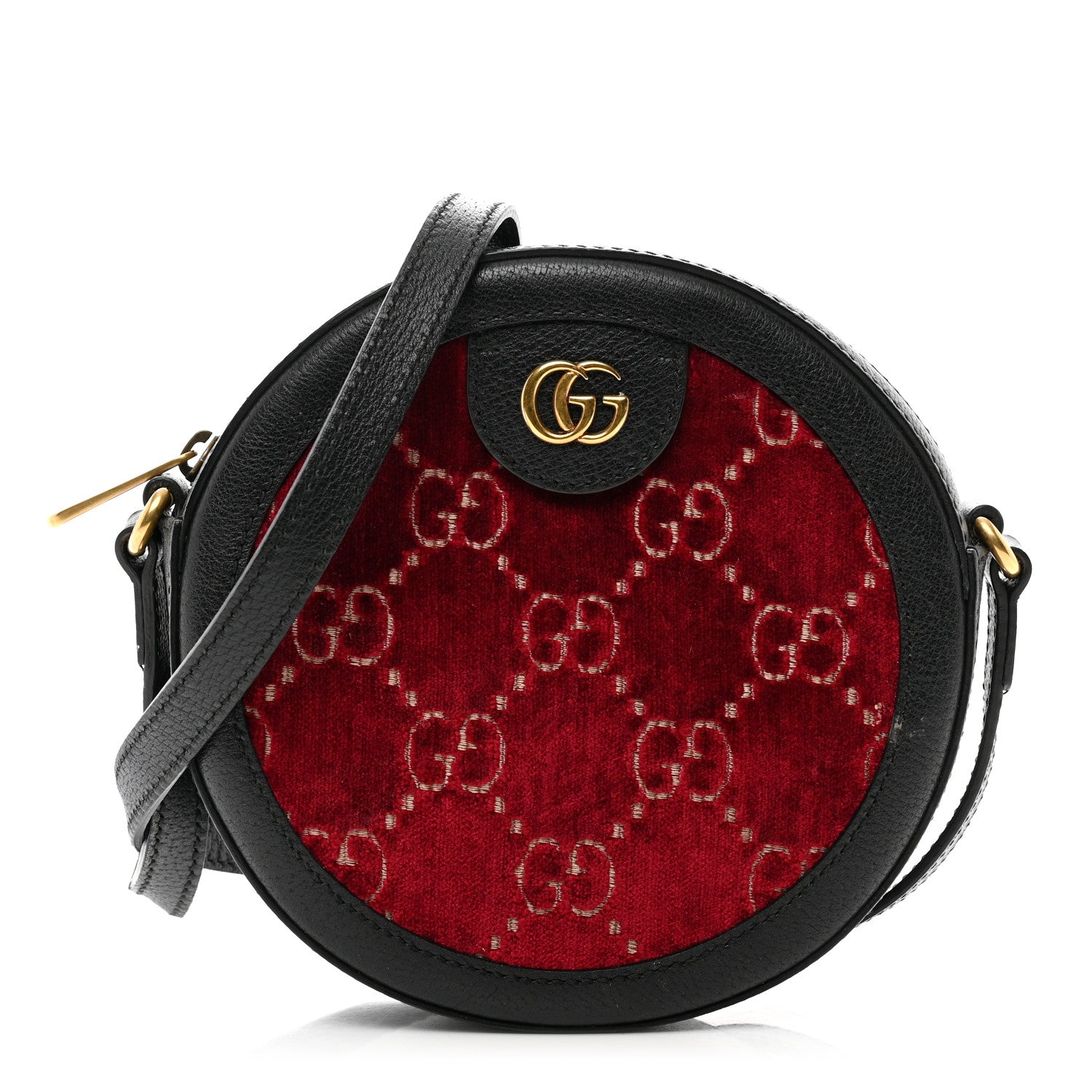 Gucci Velvet GG Monogram Textured Calfskin Round Shoulder Bag Red Cipria Black 1 of 11