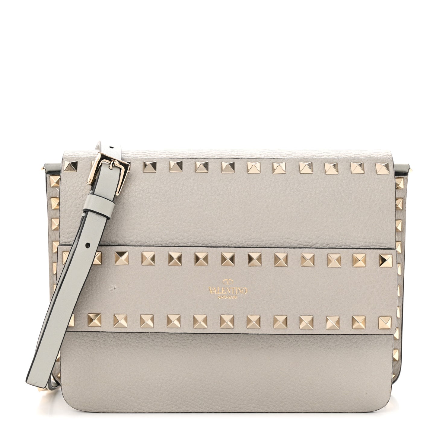Pebbled Calfskin Rockstud Side Slip Crossbody Pastel Grey