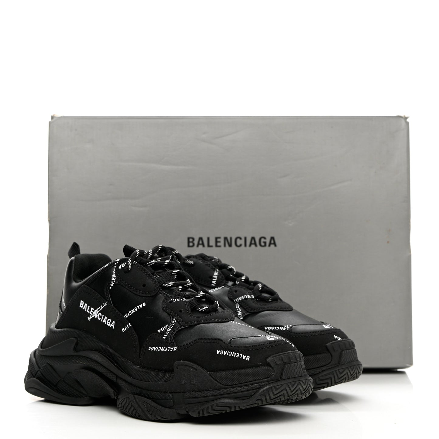 Technical Fabric Allover Logo Mens Triple S Sneakers 41 Black White