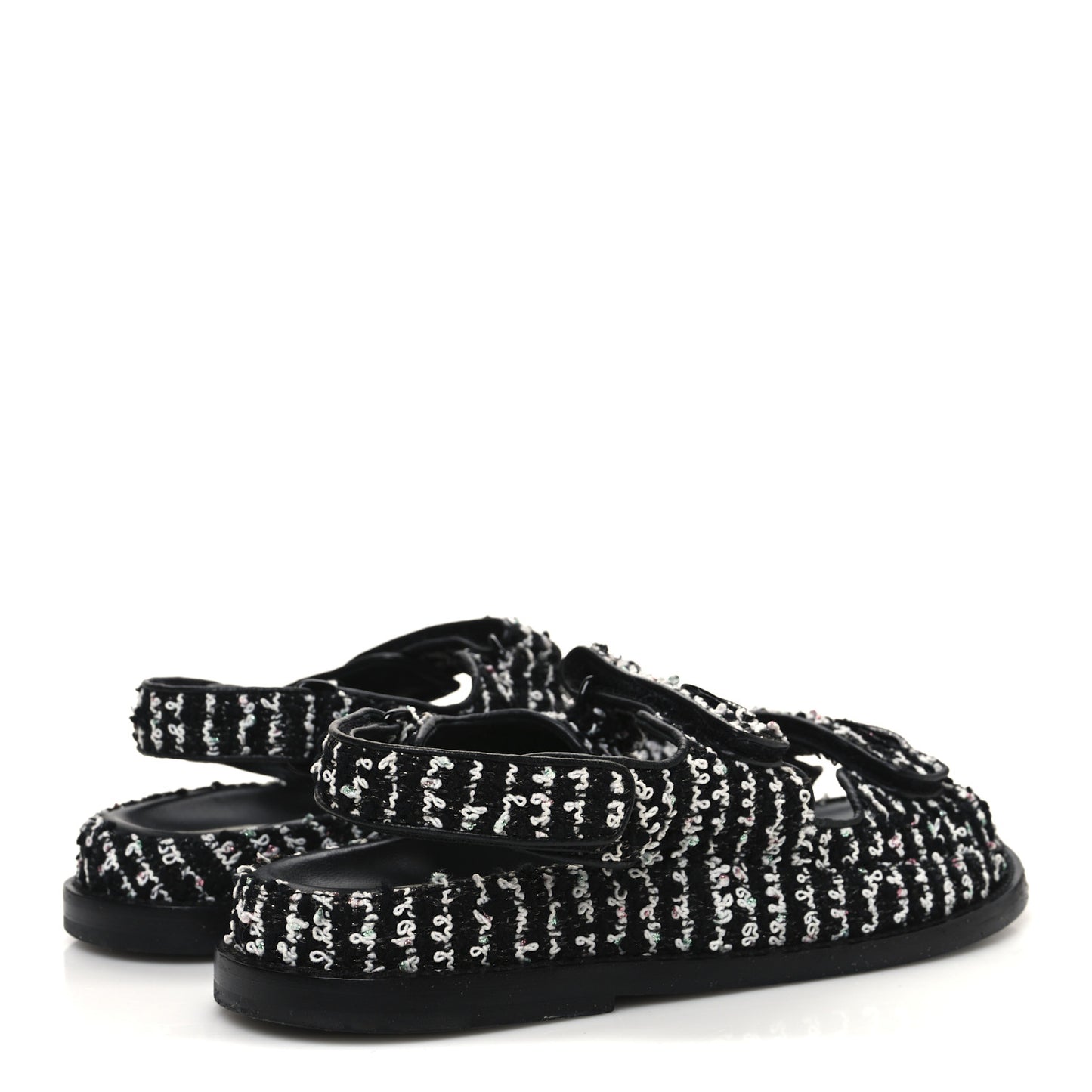 Tweed Velcro Dad Sandals 36.5 Black White