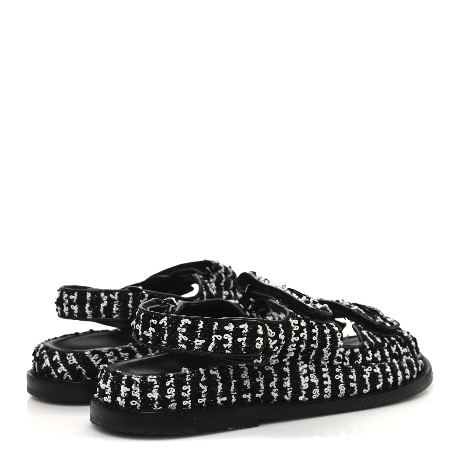 Chanel Tweed Velcro Dad Sandals 36.5 Black White 5 of 10