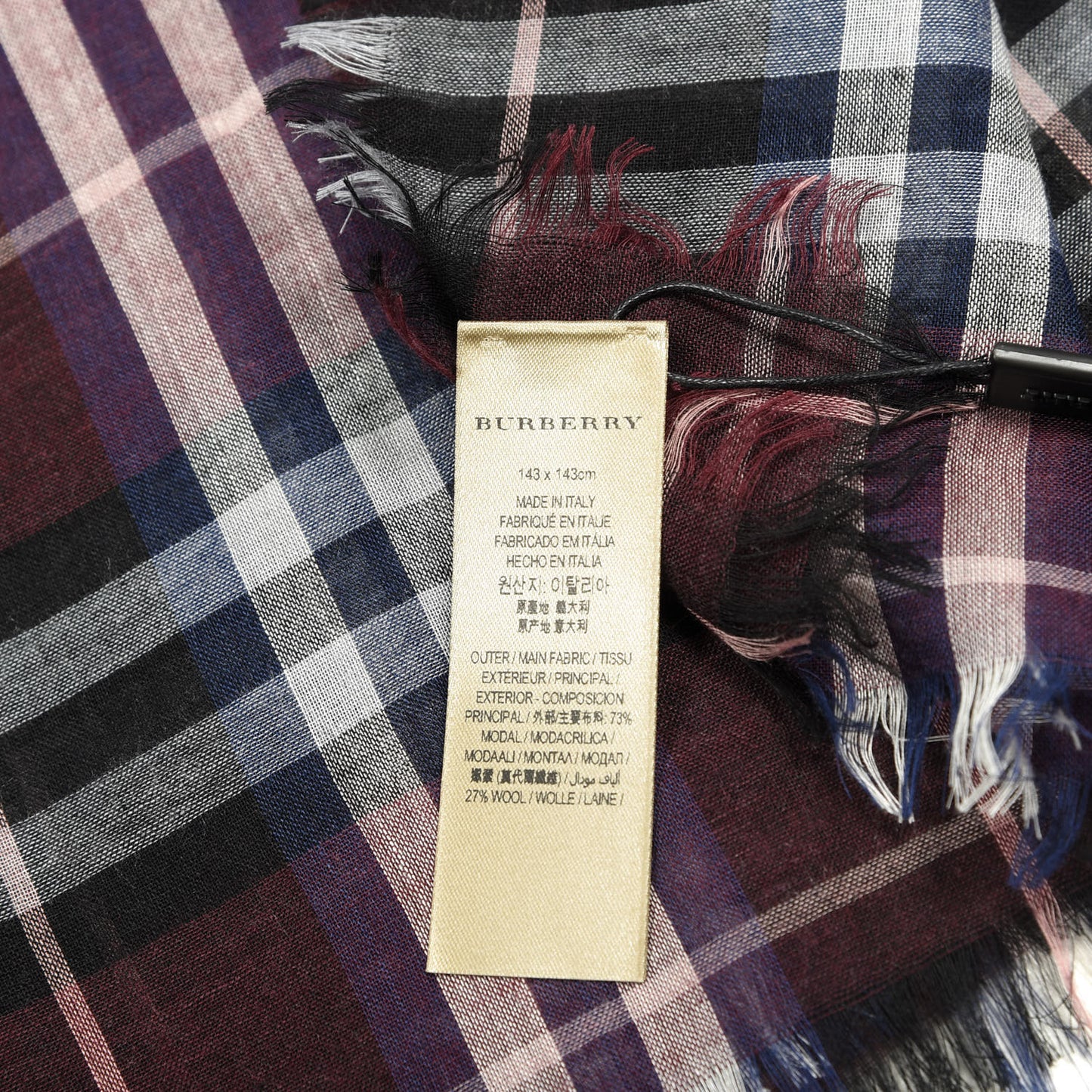 Modal Wool Check Square Scarf Claret