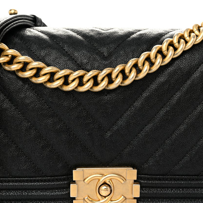 Chanel Caviar Chevron Quilted Medium Boy Flap Black 8 of 11