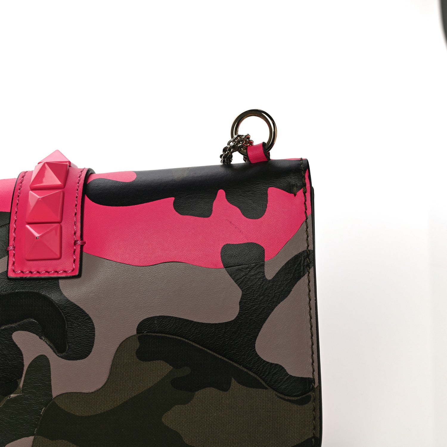 Valentino Garavani Nappa Canvas Camouflage Medium Glam Lock Rockstud Flap Fuxia Fluo 13 of 14