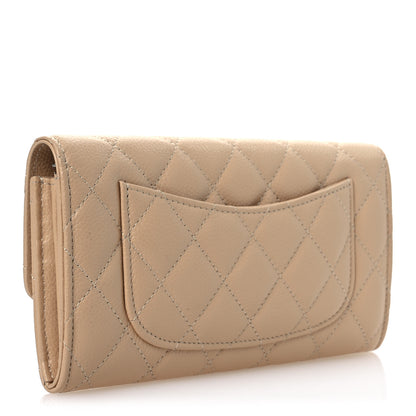 Chanel Caviar Quilted Large Gusset Flap Wallet Beige 3 of 9