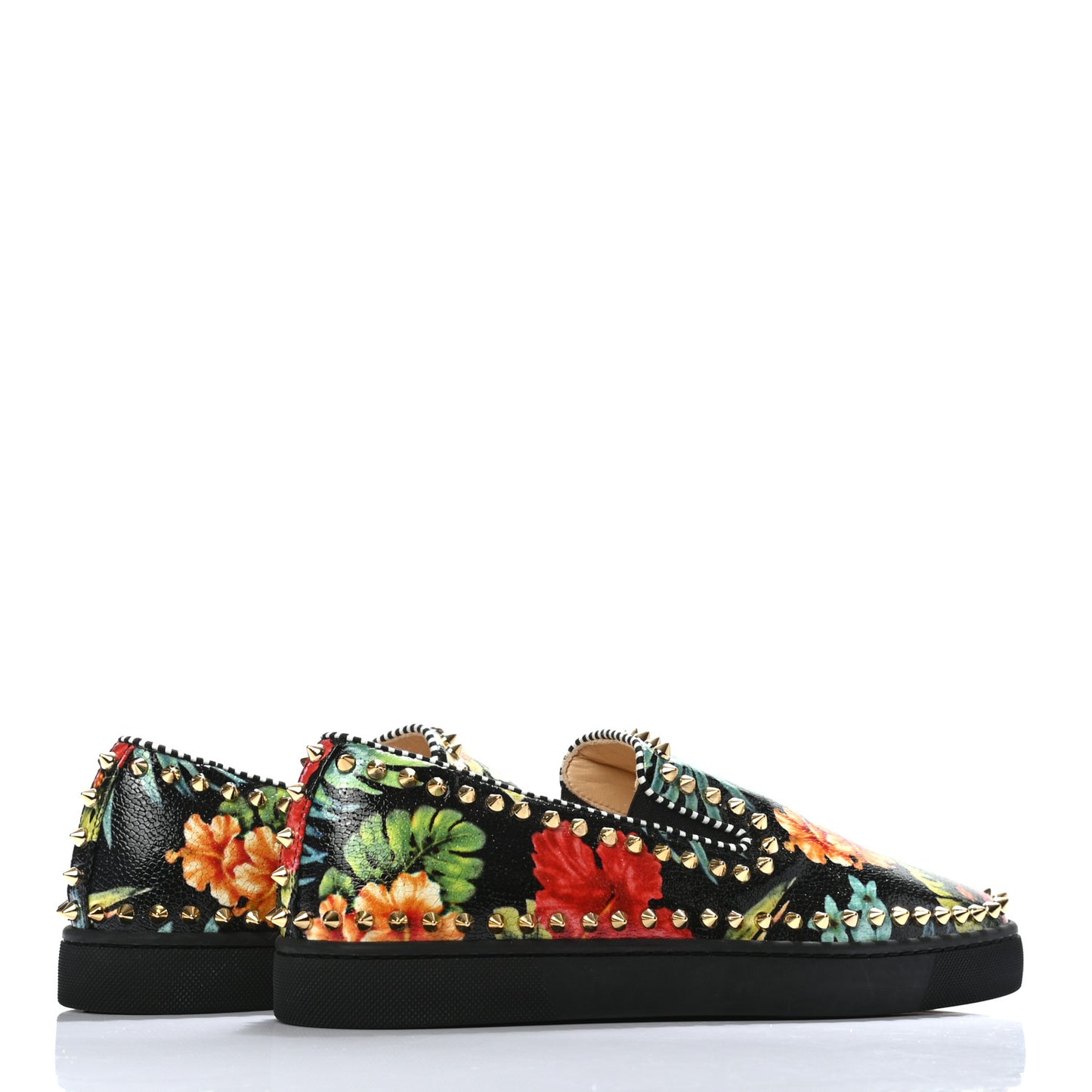 Crackled Calfskin Hawaii Print Mens Spikes Pik Boat Flats 40 Black