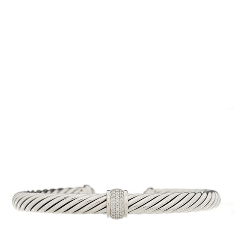 Sterling Silver Diamond 7mm Cable Classics Station Bracelet