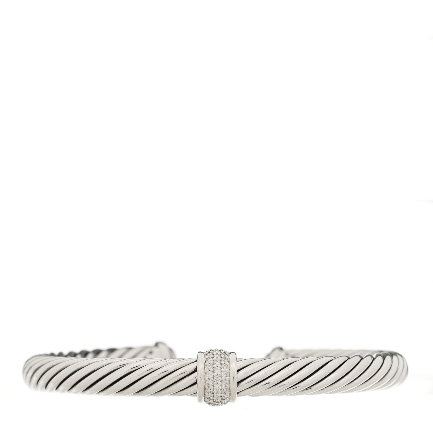 David Yurman Sterling Silver Diamond 7mm Cable Classics Station Bracelet 1 of 3