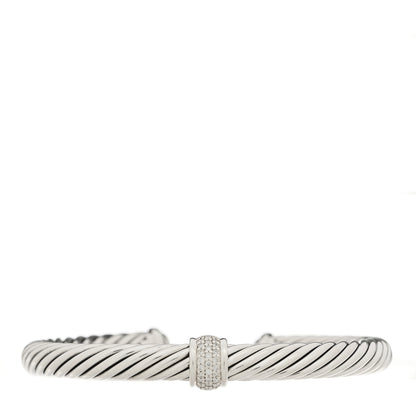 David Yurman Sterling Silver Diamond 7mm Cable Classics Station Bracelet 1 of 3