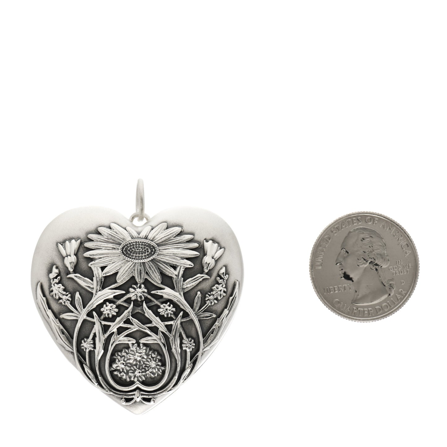 Sterling Silver Large Ziegfeld Daisy Heart Locket Pendant