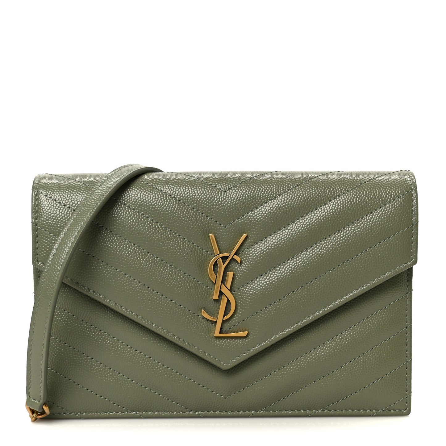Grain De Poudre Matelasse Chevron Monogram Envelope Chain Wallet Green Light Sage