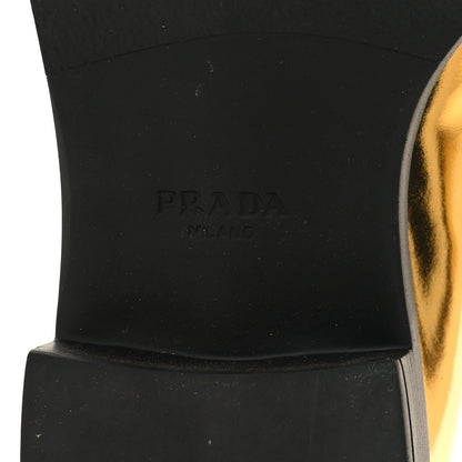 Prada Metallic Brushed Calfskin Metal Triangle Logo 50mm Loafers 38.5 Platino 7 of 8
