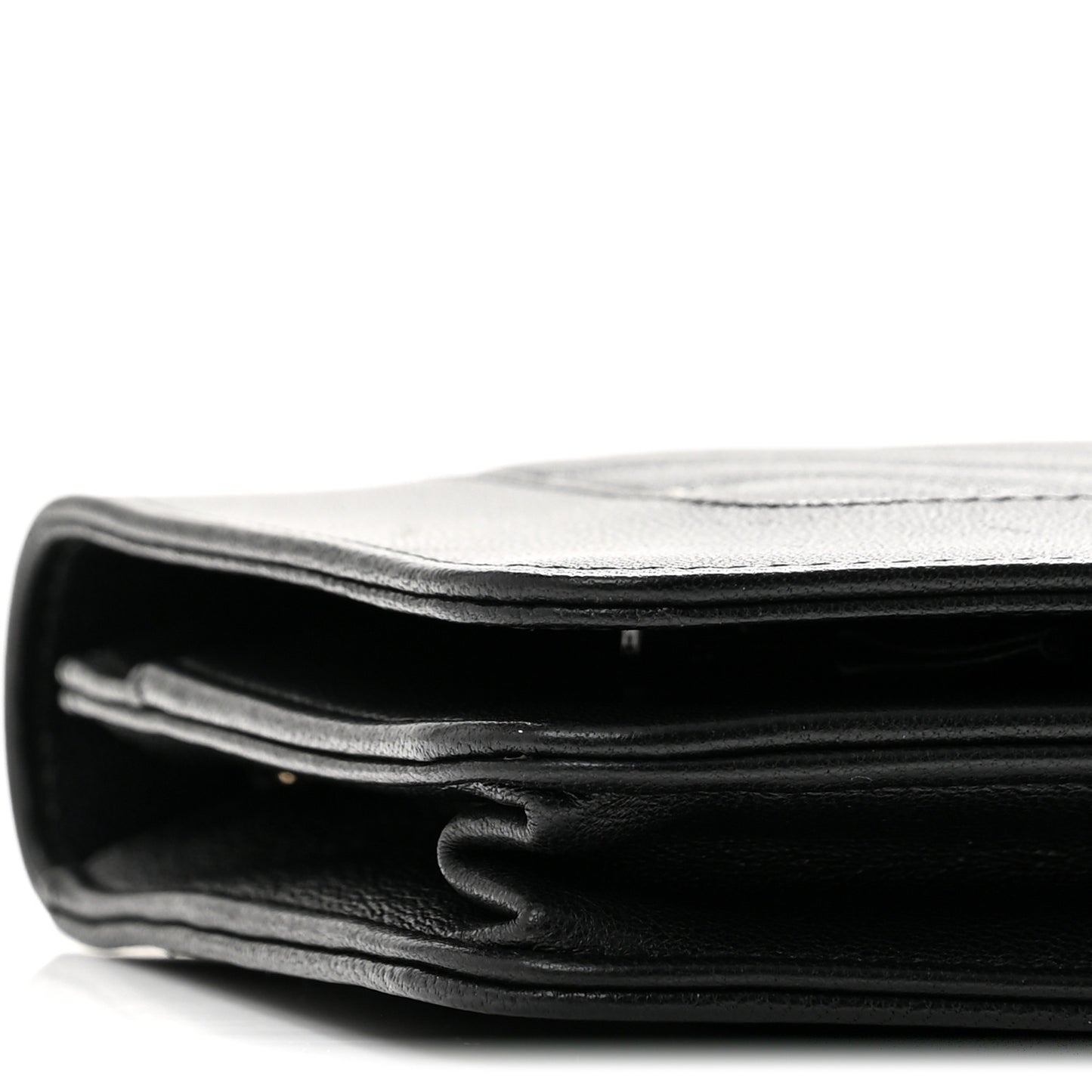 Caviar Sheepskin Chevron Quilted Vintage Mademoiselle Wallet On Chain WOC Black