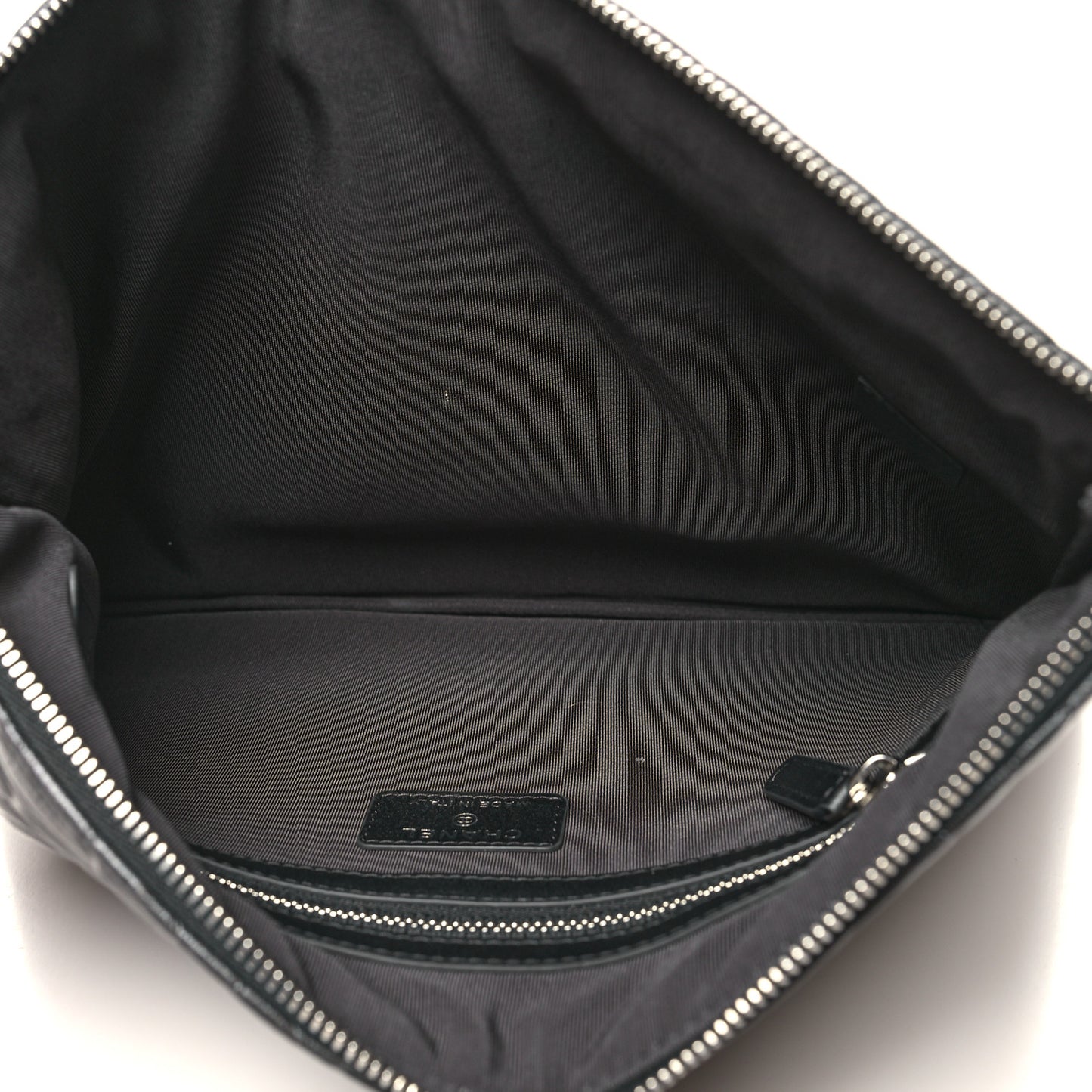 Goatskin Camellia Embossed Medium Cosmetic Case Dark Grey