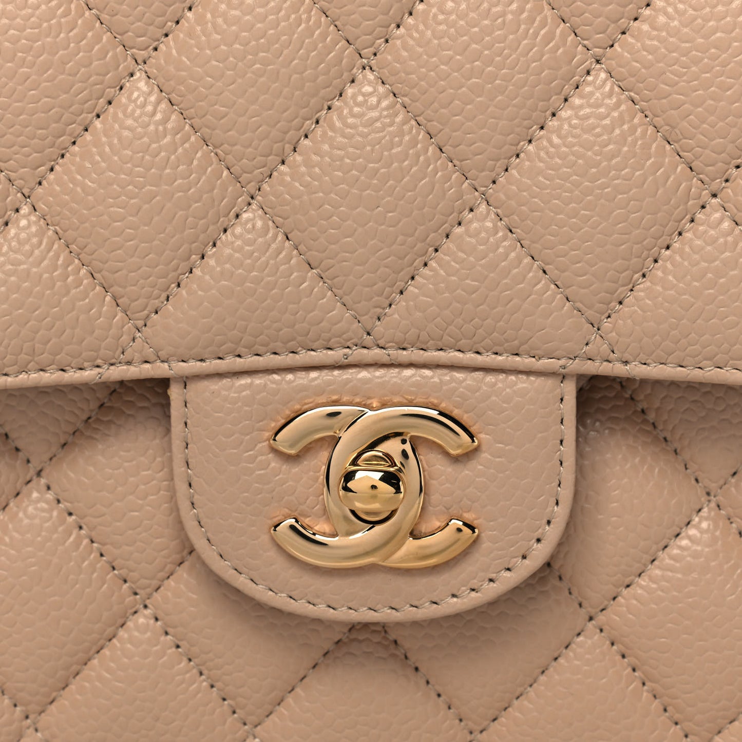 Caviar Quilted Medium Double Flap Beige