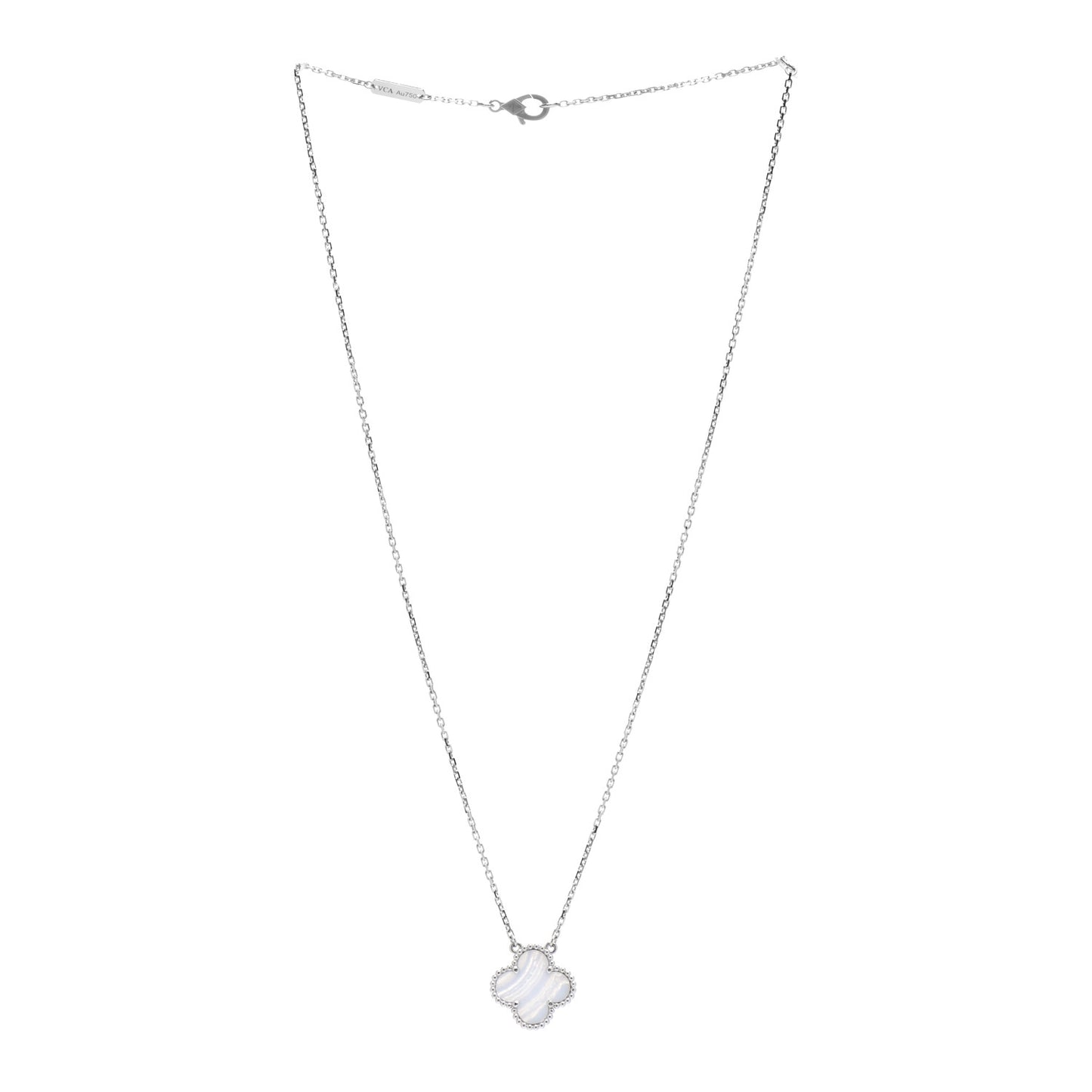 18K White Gold Chalcedony Vintage Alhambra Pendant Necklace