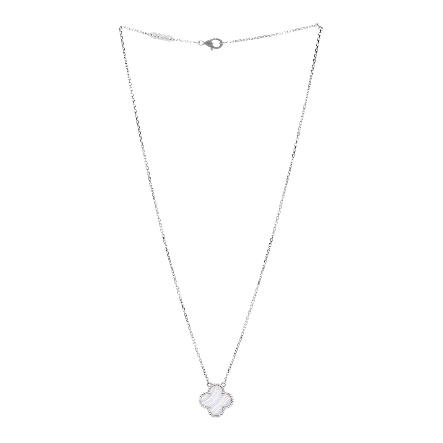 Van Cleef & Arpels 18K White Gold Chalcedony Vintage Alhambra Pendant Necklace 3 of 5