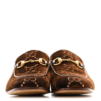 Gucci Velvet GG Monogram Goatskin Mens Horsebit Loafers 8.5 Brown Vintage Cocoa 3 of 11