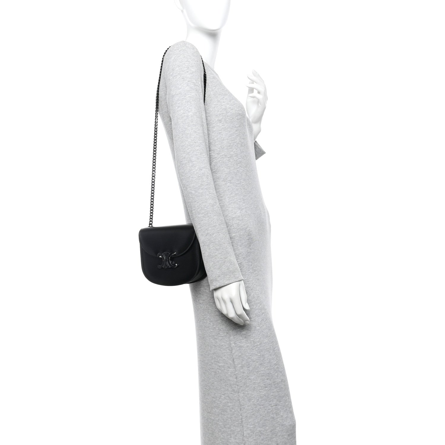 Celine Calfskin Besace Clea Chain Triomphe Black 2 of 10