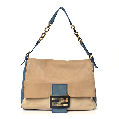 Fendi Vitello Savana Big Forever Mama Baguette Beige Blue 1 of 14