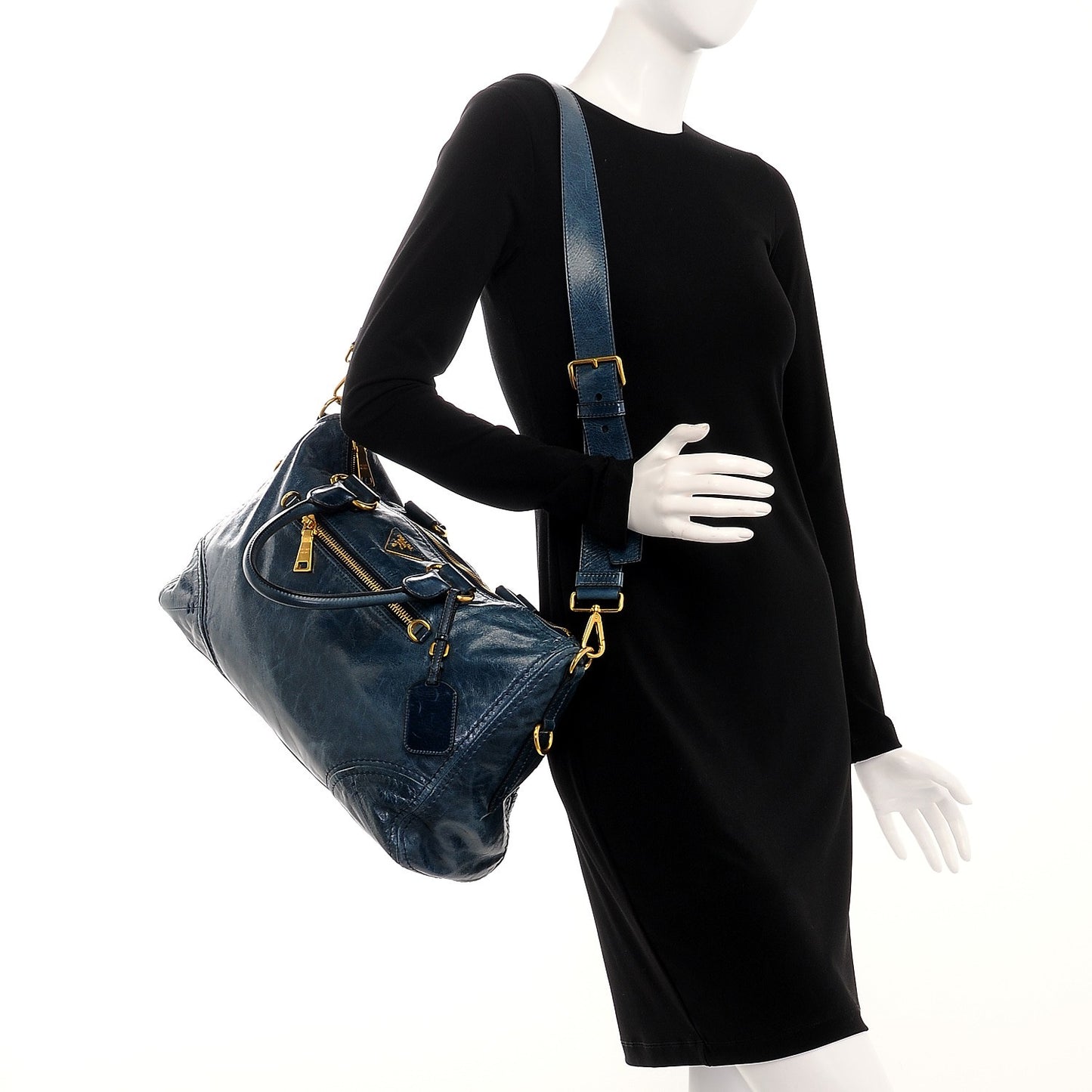 Vitello Shine Shopping Satchel Denim
