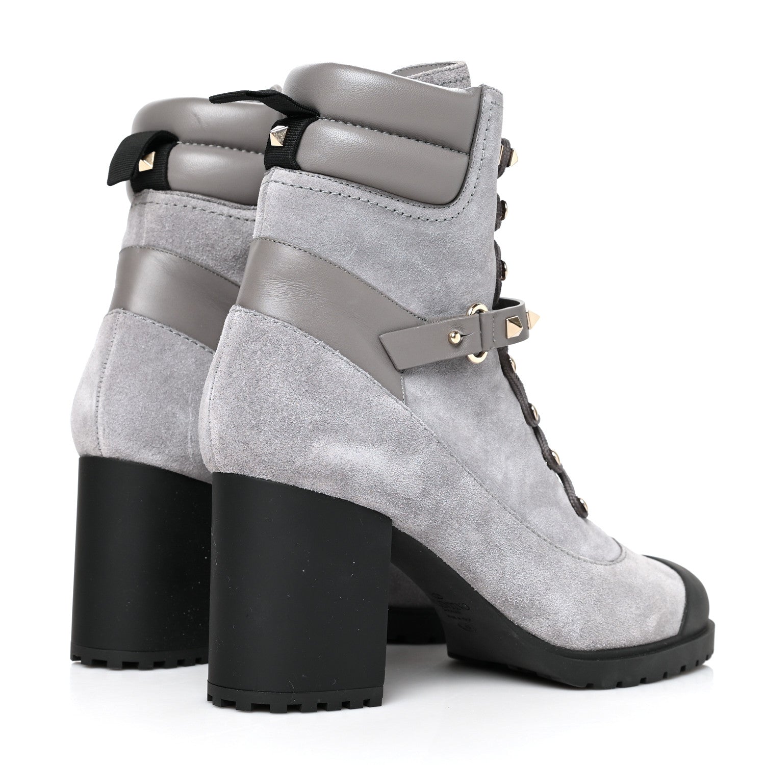 Valentino Garavani Suede Rockstud Cap Toe Combat Boots 40 Titanium 4 of 7