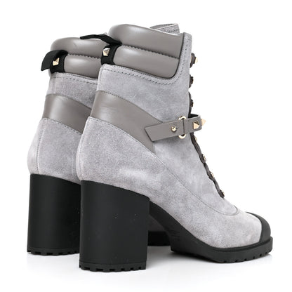 Valentino Garavani Suede Rockstud Cap Toe Combat Boots 40 Titanium 4 of 7