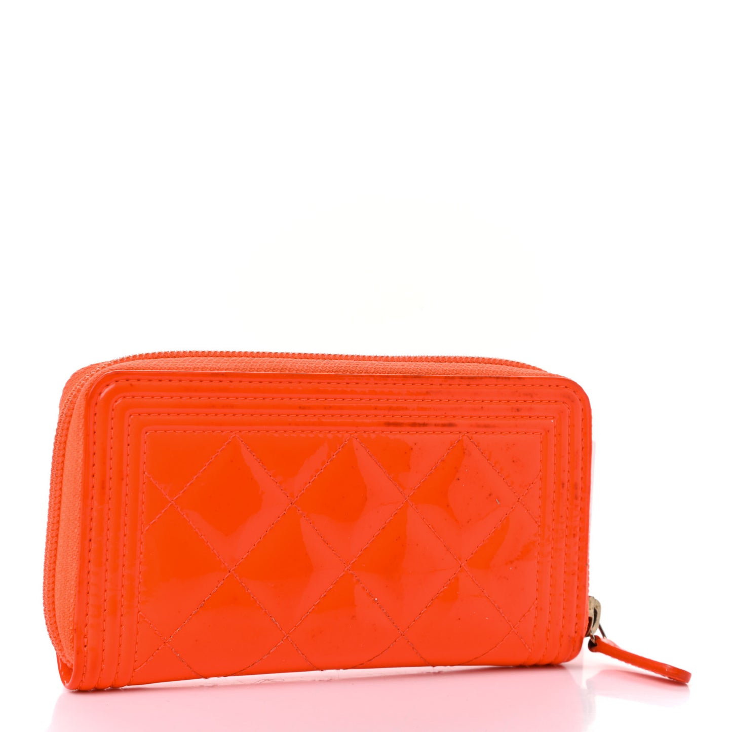 Patent Quilted Small Boy Zip Around Wallet Orange