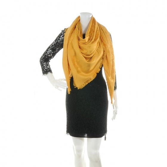 Wool Silk Monogram Shawl Safran