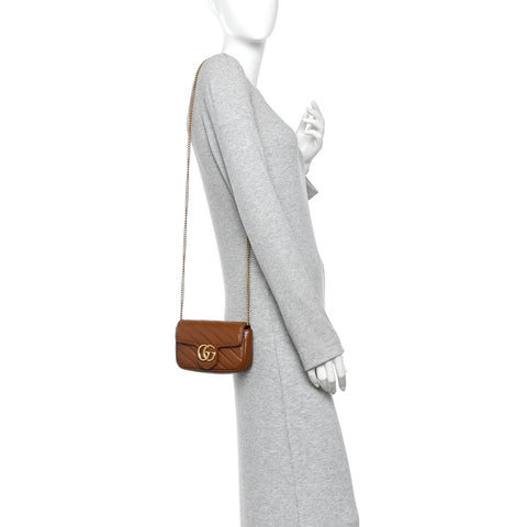 Azalea Calfskin Matelasse Diagonal Super Mini GG Marmont Shoulder Bag Cuir