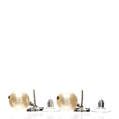 Chanel Crystal Pearl CC Drop Earrings Silver Pearly White 3 of 3