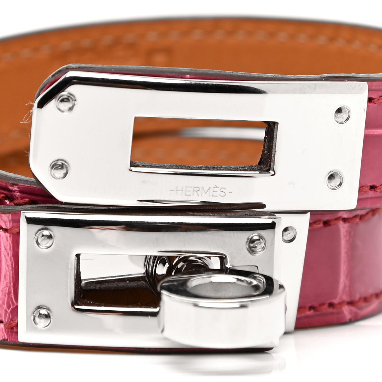 Shiny Alligator Kelly Double Tour Bracelet S Rose Scheherazade