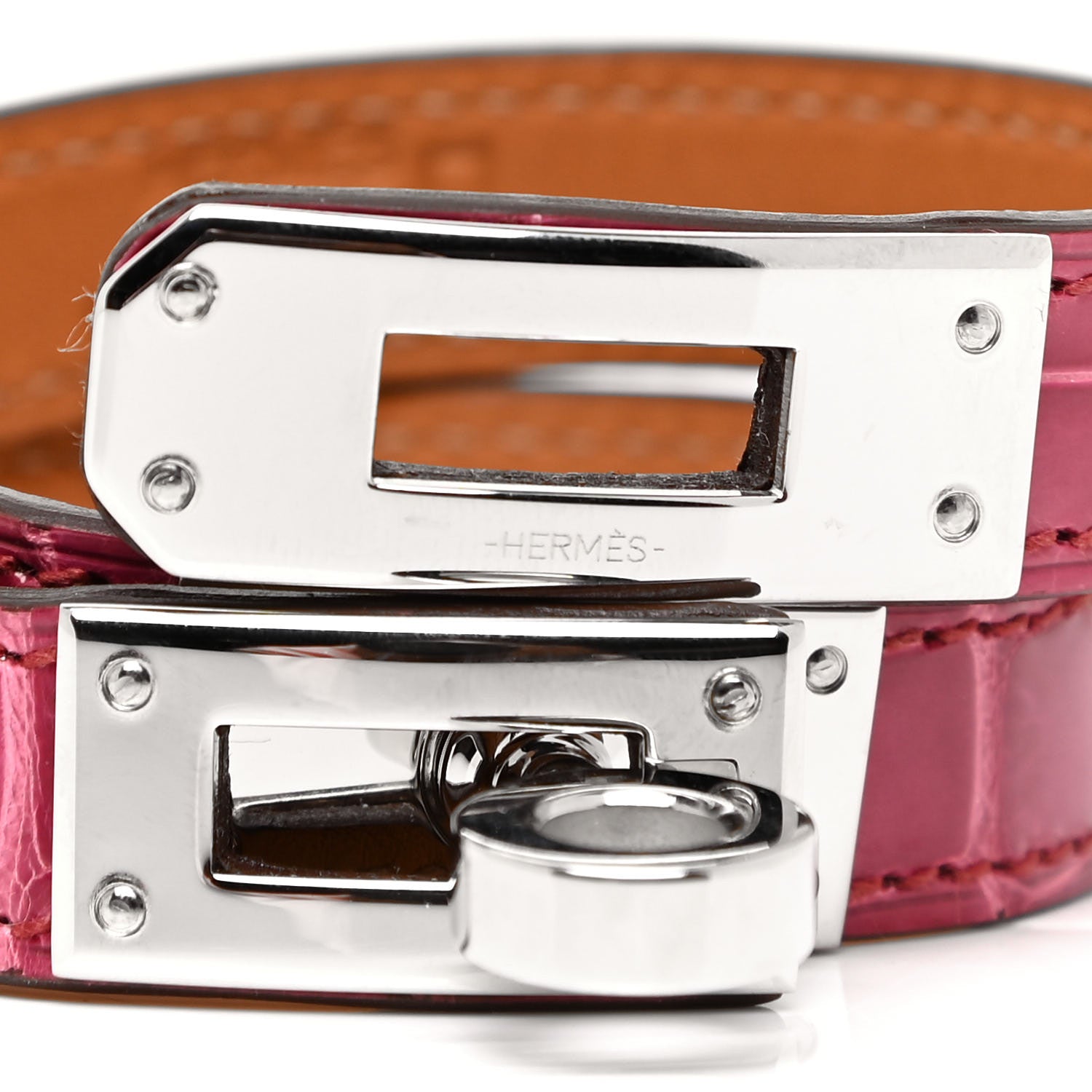 Hermes Shiny Alligator Kelly Double Tour Bracelet S Rose Scheherazade 7 of 8