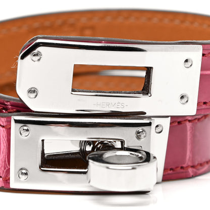 Hermes Shiny Alligator Kelly Double Tour Bracelet S Rose Scheherazade 7 of 8