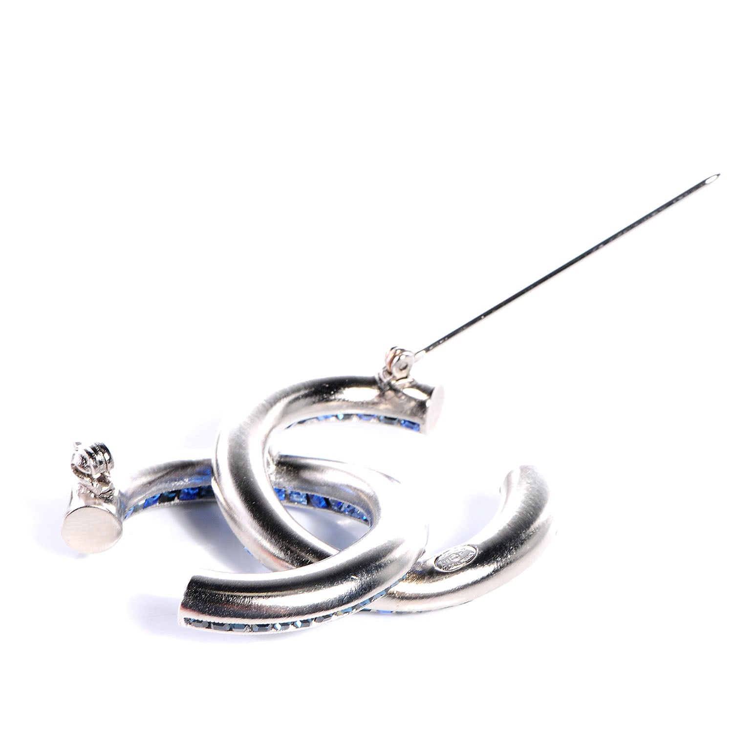 Chanel Crystal Baguette CC Brooch Blue 4 of 5