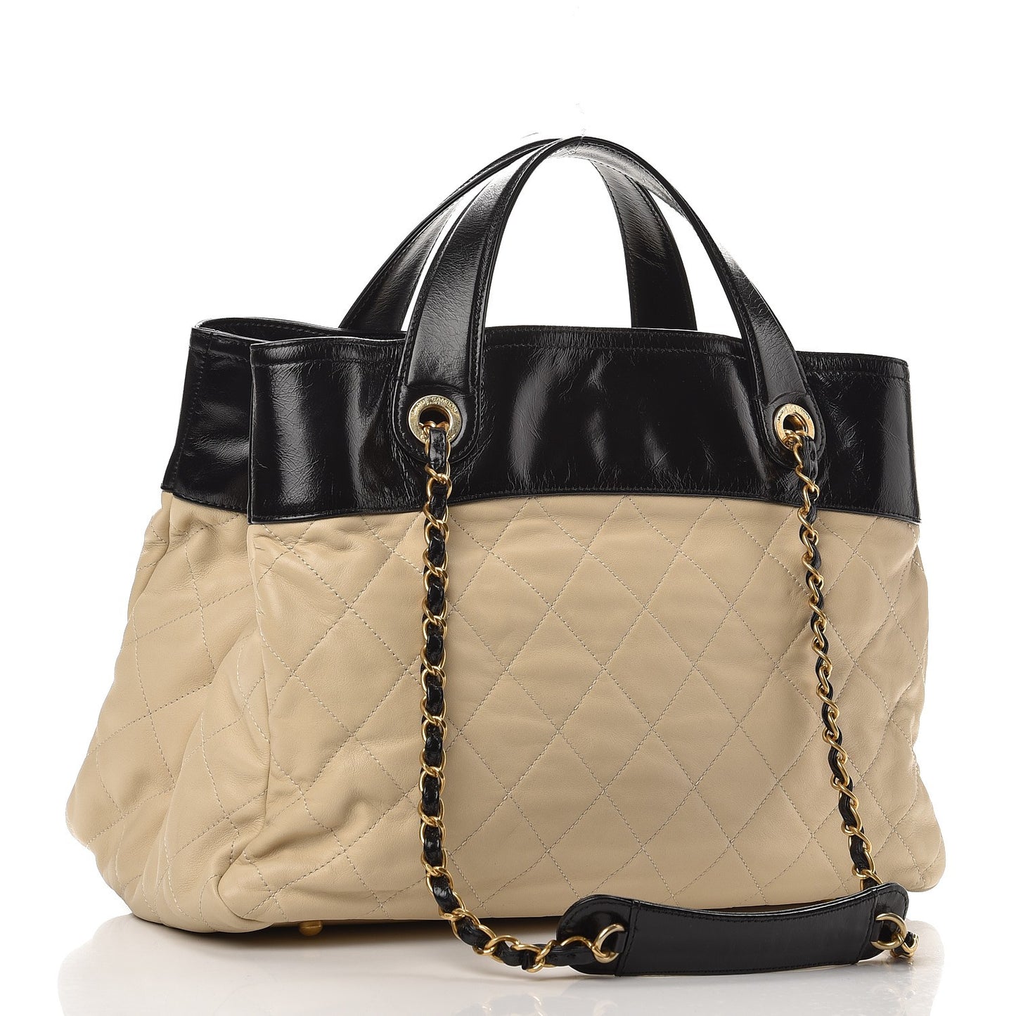 Calfskin Quilted In The Mix Shopping Tote Beige Black