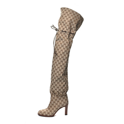 Gucci Monogram Over the Knee Boots 37 Beige Ebony 1 of 6