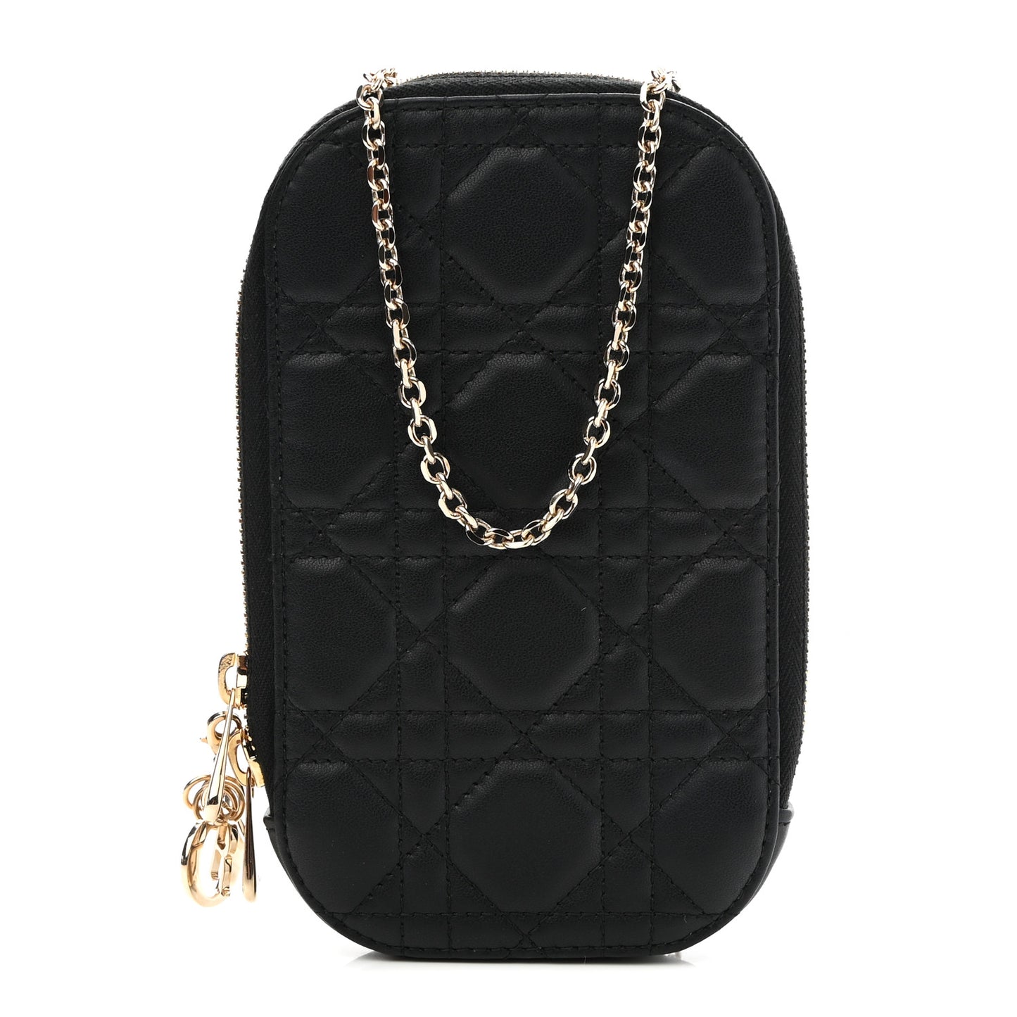 Lambskin Cannage Lady Dior Phone Holder Black
