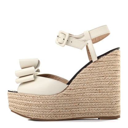 Valentino Garavani Nappa Bow Espadrille Platform Wedge Sandals 40 Light Ivory 1 of 10