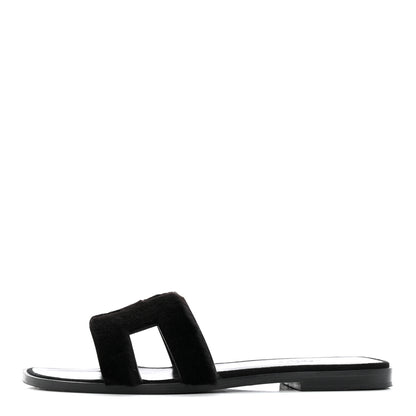 Hermes Mink Fur Oran Sandals 37 Black 1 of 14