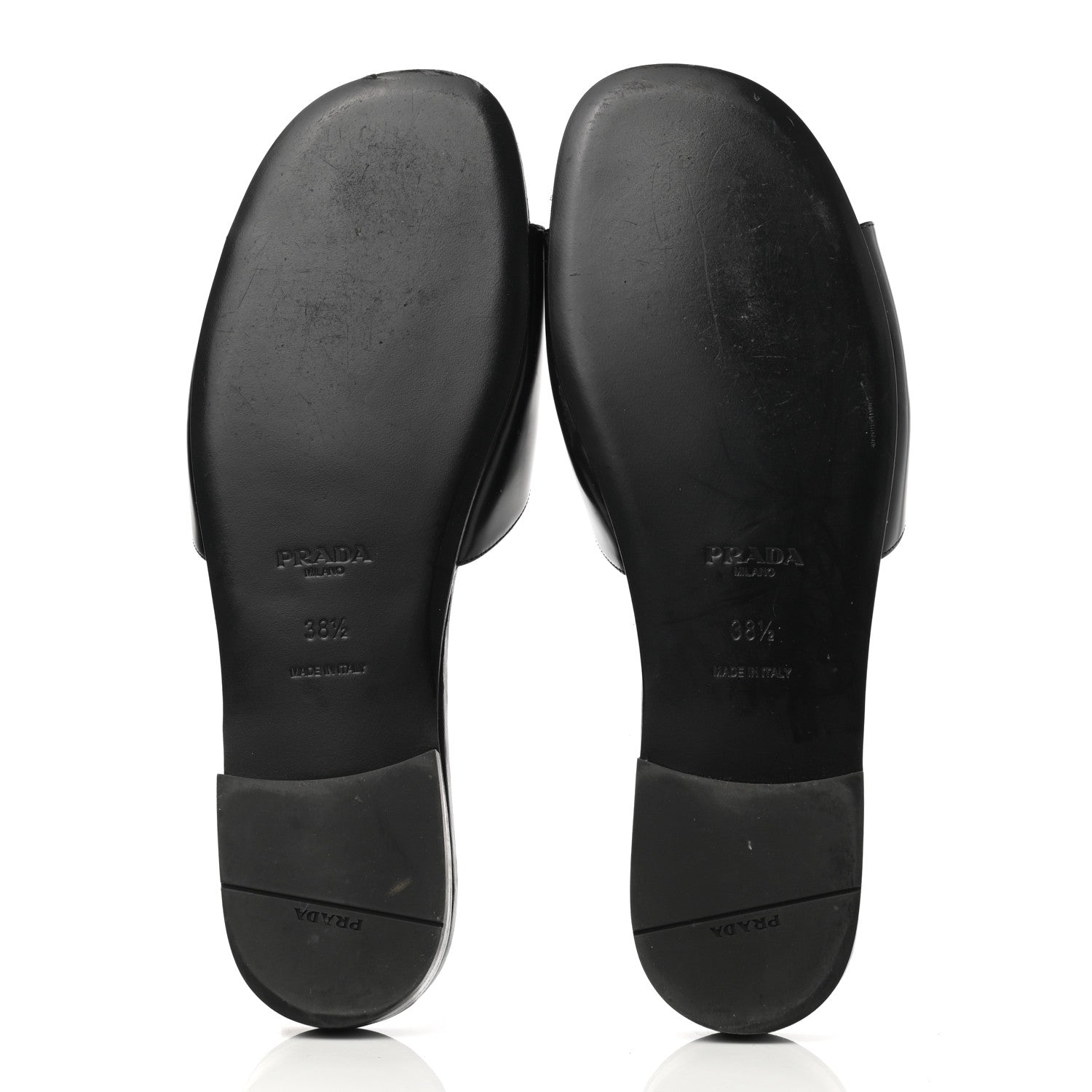 Prada Spazzolato Logo Triangle Cut Out Flat Slide Sandals 38.5 Black 5 of 8