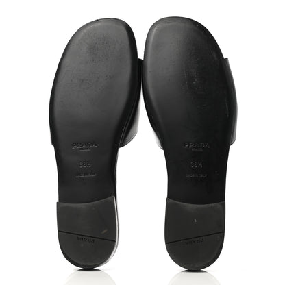 Prada Spazzolato Logo Triangle Cut Out Flat Slide Sandals 38.5 Black 5 of 8