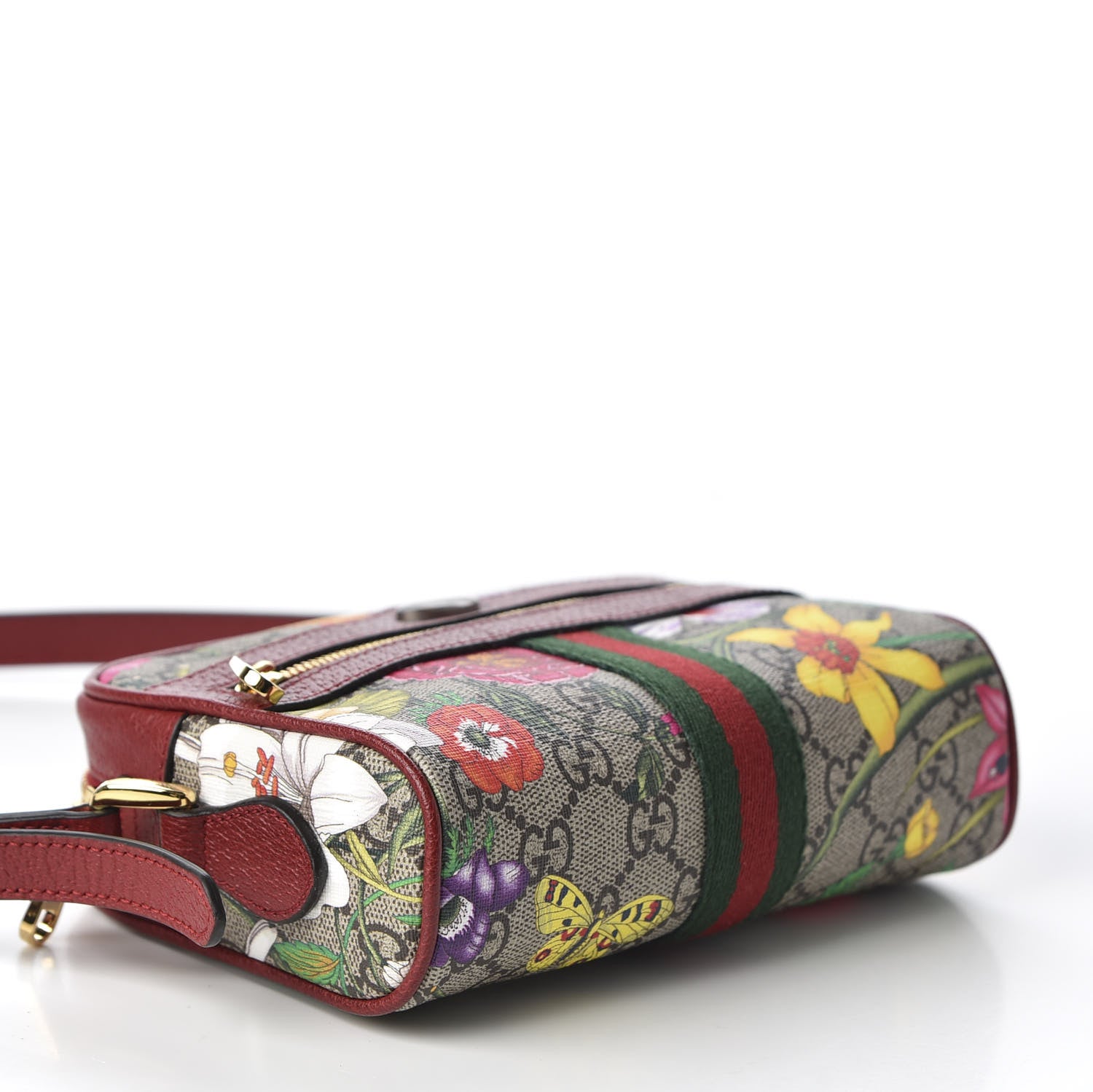 Gucci GG Supreme Monogram Flora Web Mini Ophidia Shoulder Bag Red 3 of 10