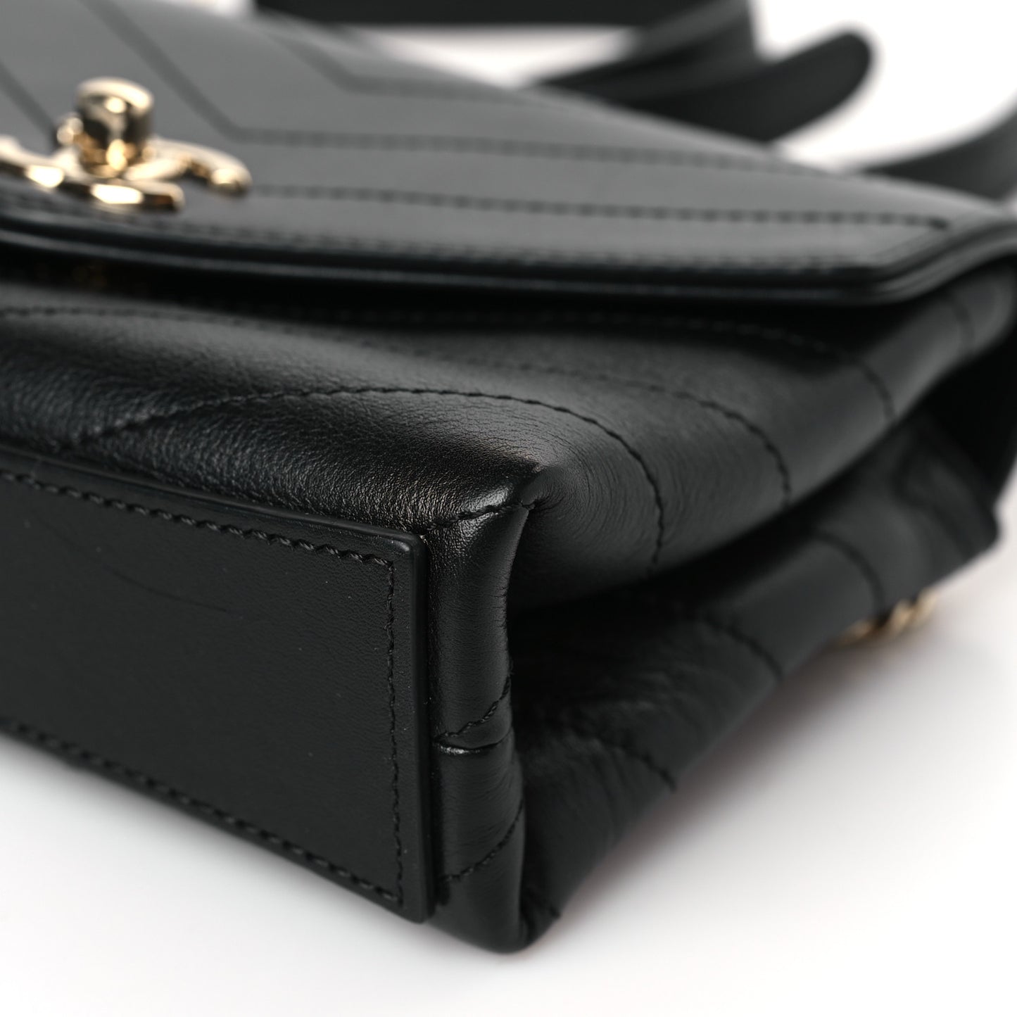 Calfskin Chevron Stitched Coco Waist Bag Black
