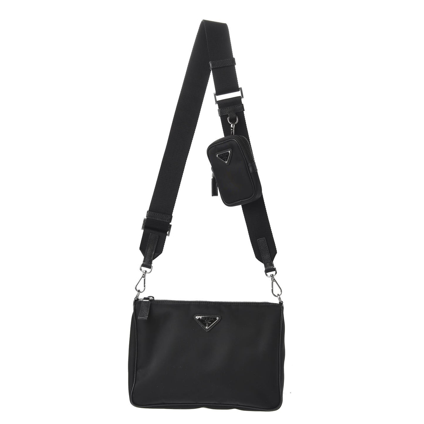 Tessuto Nylon Saffiano Pocket Zippered Shoulder Bag Black