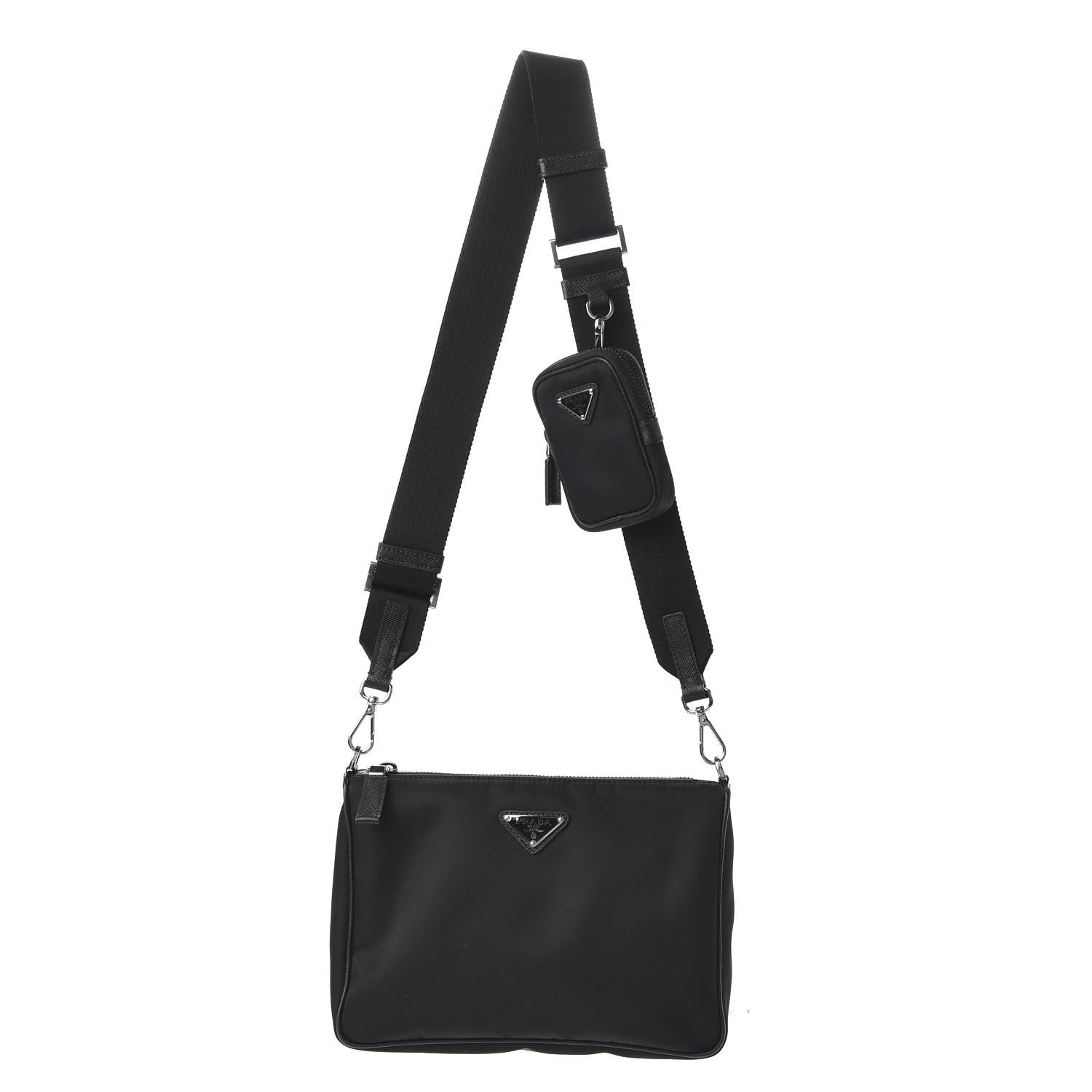Prada Tessuto Nylon Saffiano Pocket Zippered Shoulder Bag Black 1 of 10