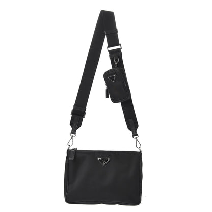 Prada Tessuto Nylon Saffiano Pocket Zippered Shoulder Bag Black 1 of 10