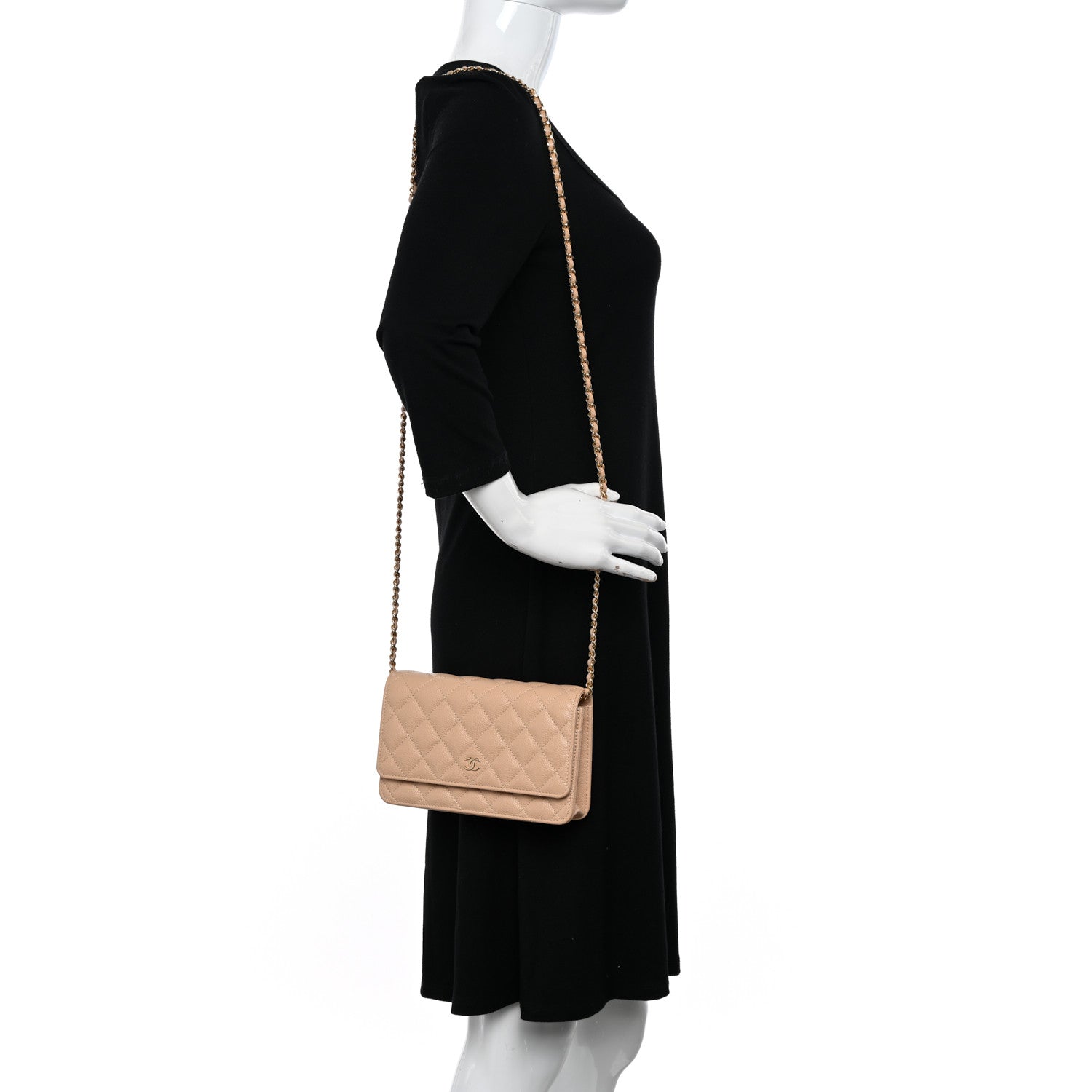Chanel Caviar Quilted Wallet On Chain WOC Beige 2 of 12
