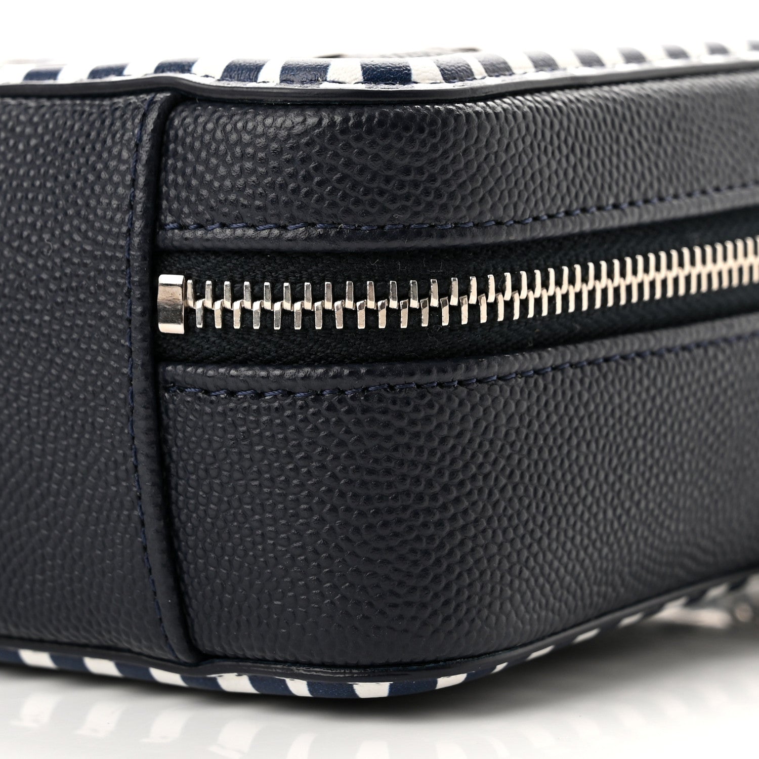 Chanel Caviar Quilted Striped Filigree Vanity Clutch With Chain Navy White 10 of 10