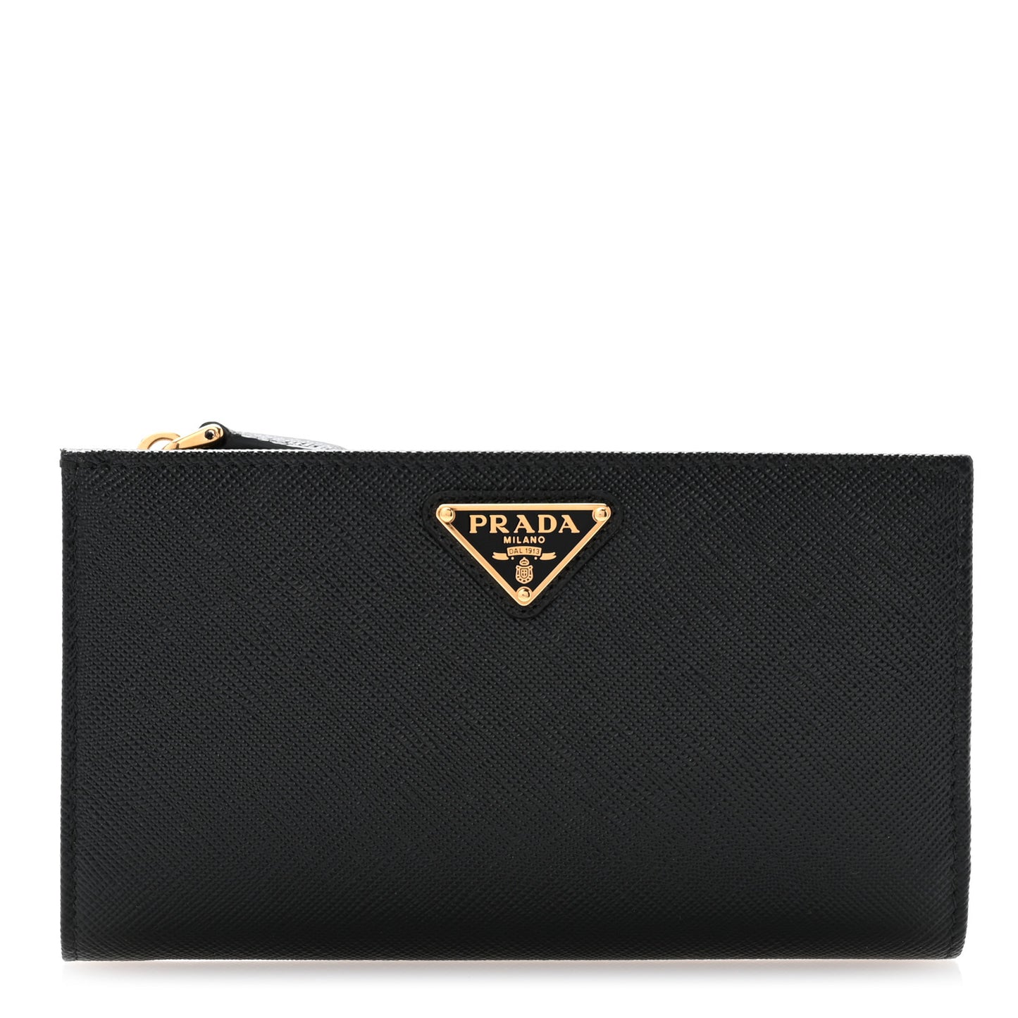 Saffiano Triangle Continental Zip Wallet Black